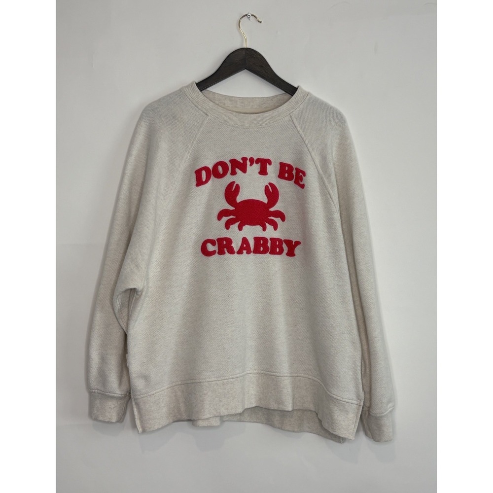 Aerie Womens Medium Pullover Crewneck  Graphic Sweatshirt Don't Be Crabby Cream